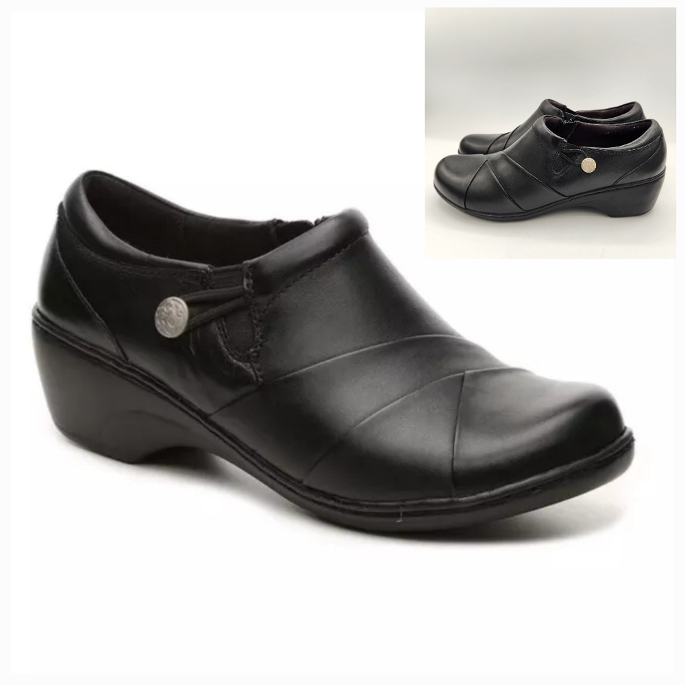 Clarks Black Leather Channing Ann Slip On Zip Loafers Shoes Womens Size 10 15260